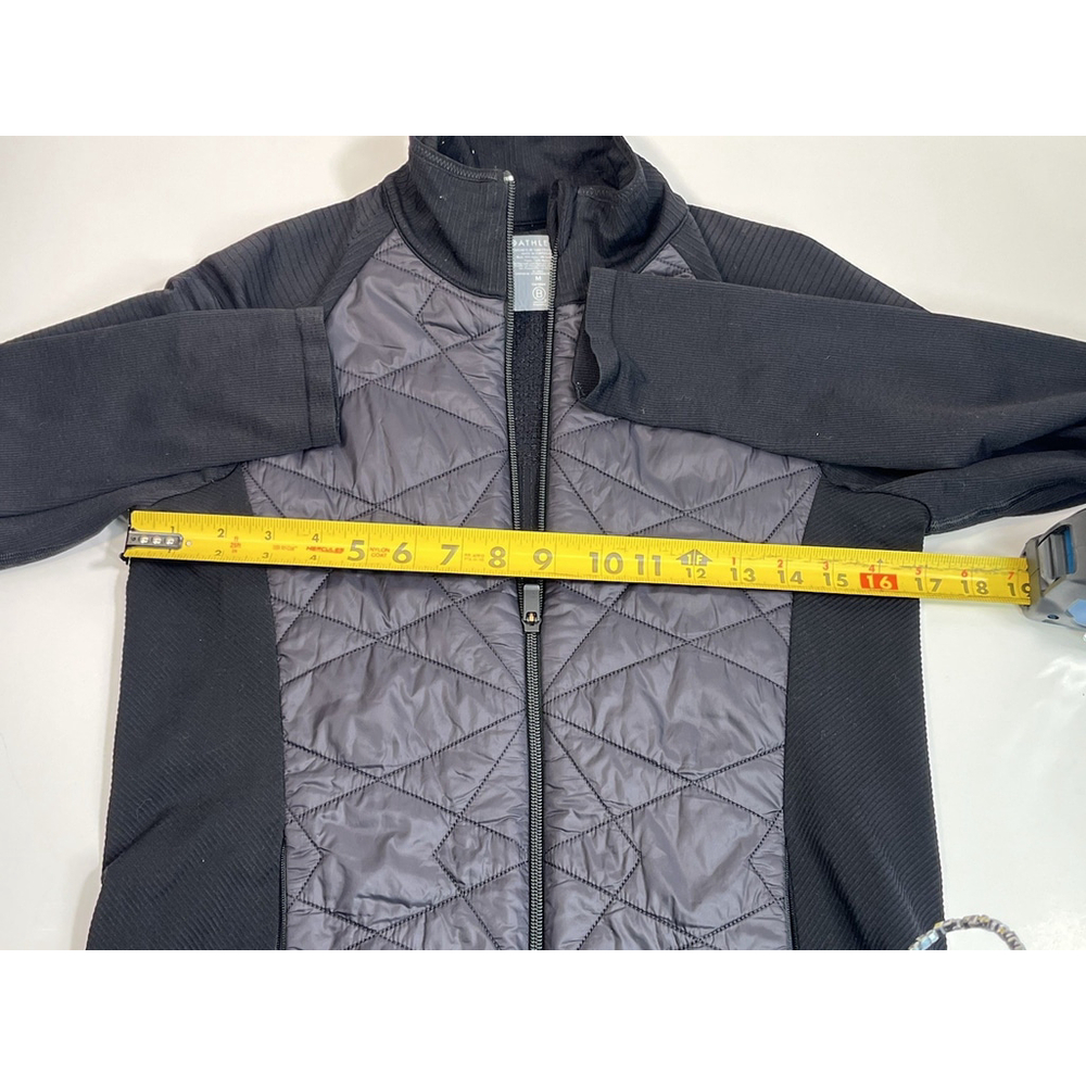 Athleta Womens Black Quilted Jacket Full Zip Ribbed Knit Panels Medium Thumbhole - Picture 5 of 13